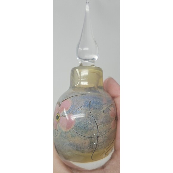 Vintage Vandermark Blue Art Glass Floral Perfume Bottle Signed And Numbered 5.5" - Picture 5 of 12